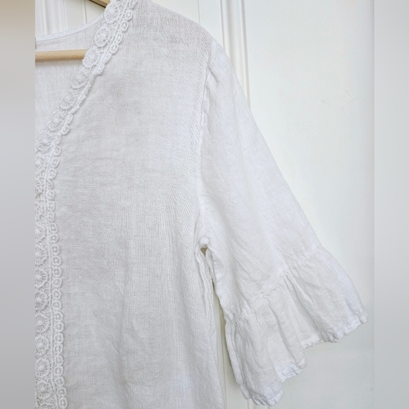 Francesca Bettini made in Italy Linen cotton White Lace tunic blouse top size S - Picture 3 of 9